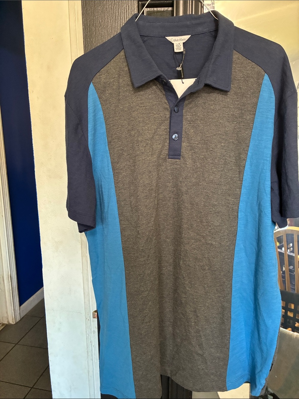 Calvin Klein Men's Gray and Blue Panel Polo